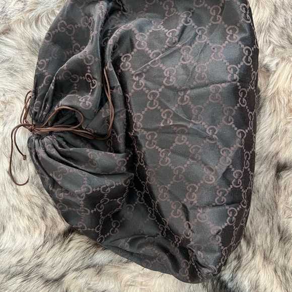 Gucci black canvas monogram hobo bag with gold buckle. Comes with a duster bag. - Picture 9 of 12